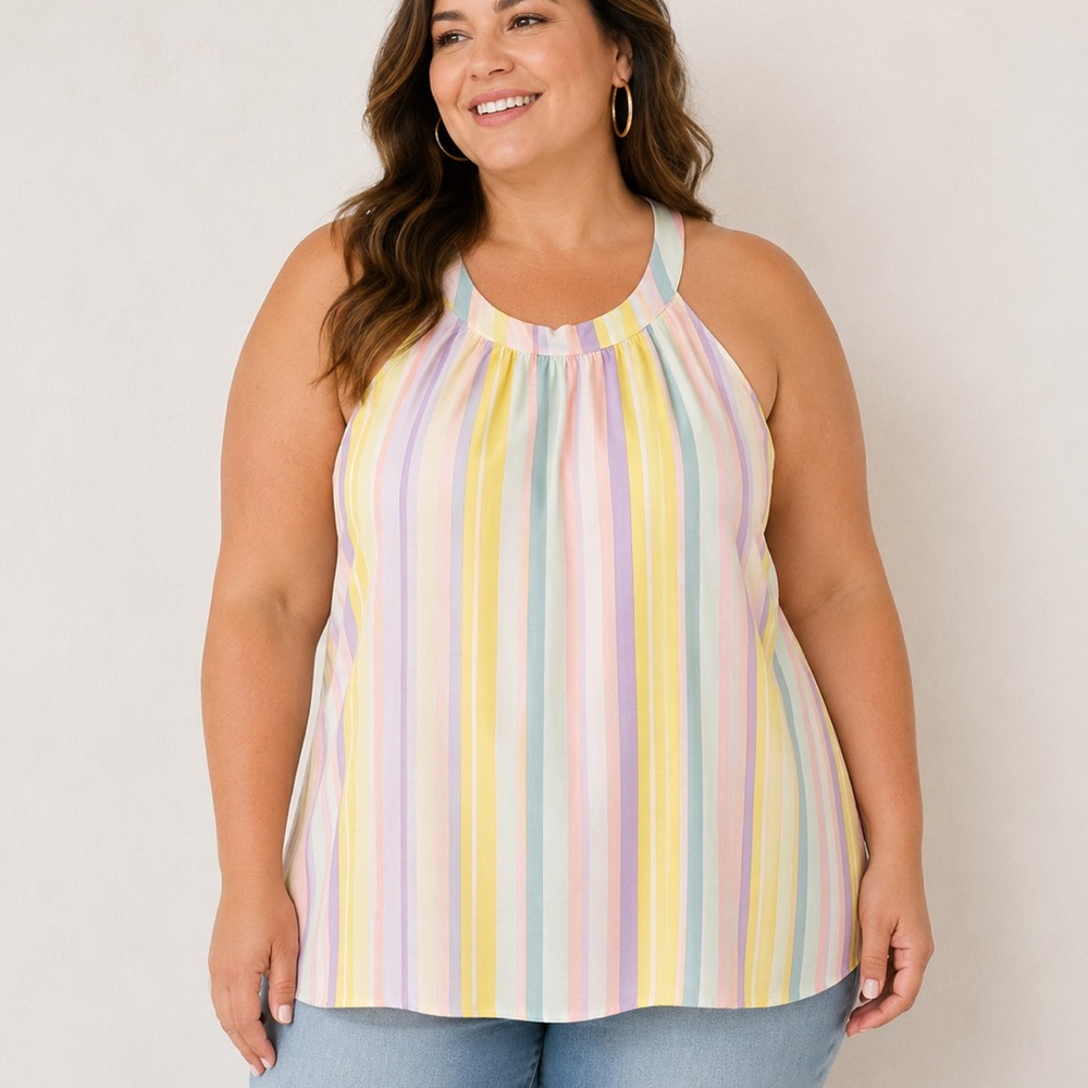 torrid Pastel Vertical Stripe Halter Tank Top 3X